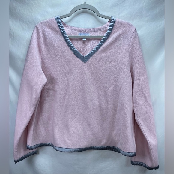 Pajamagram Pink, White & Gray Stripe, Satin Trim Woman’s Size Large Pajama Set. - Picture 2 of 11